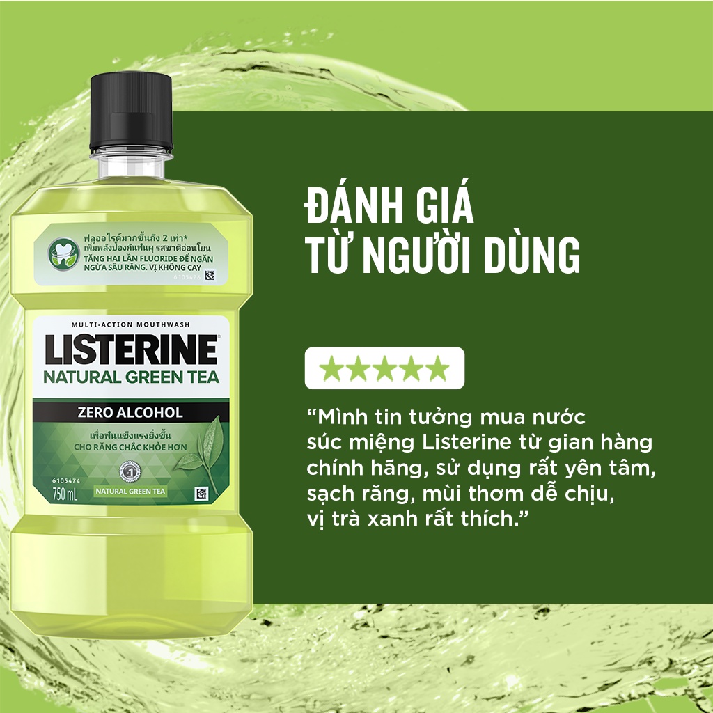 Nước Súc Miệng Listerine Ngừa Sâu Răng Vị Trà Xanh Không Cay - Natural Green Tea