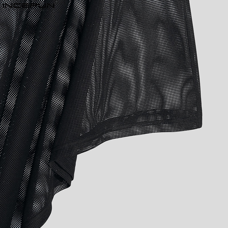 INCERUN Áo Choàng Kaftan Dài Dáng Rộng Tay Ngắn Trong Suốt Cho Nam Giới