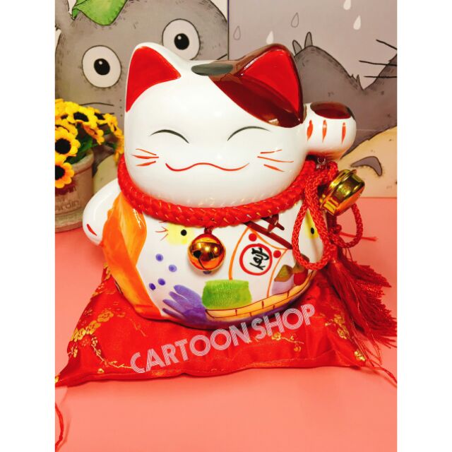 Mèo thần tài may mắn mẫu đẹp có ống heo phía sau