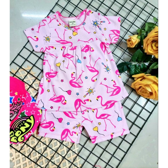 Bộ tay ngắn quần ngố bé gái thun cotton borip