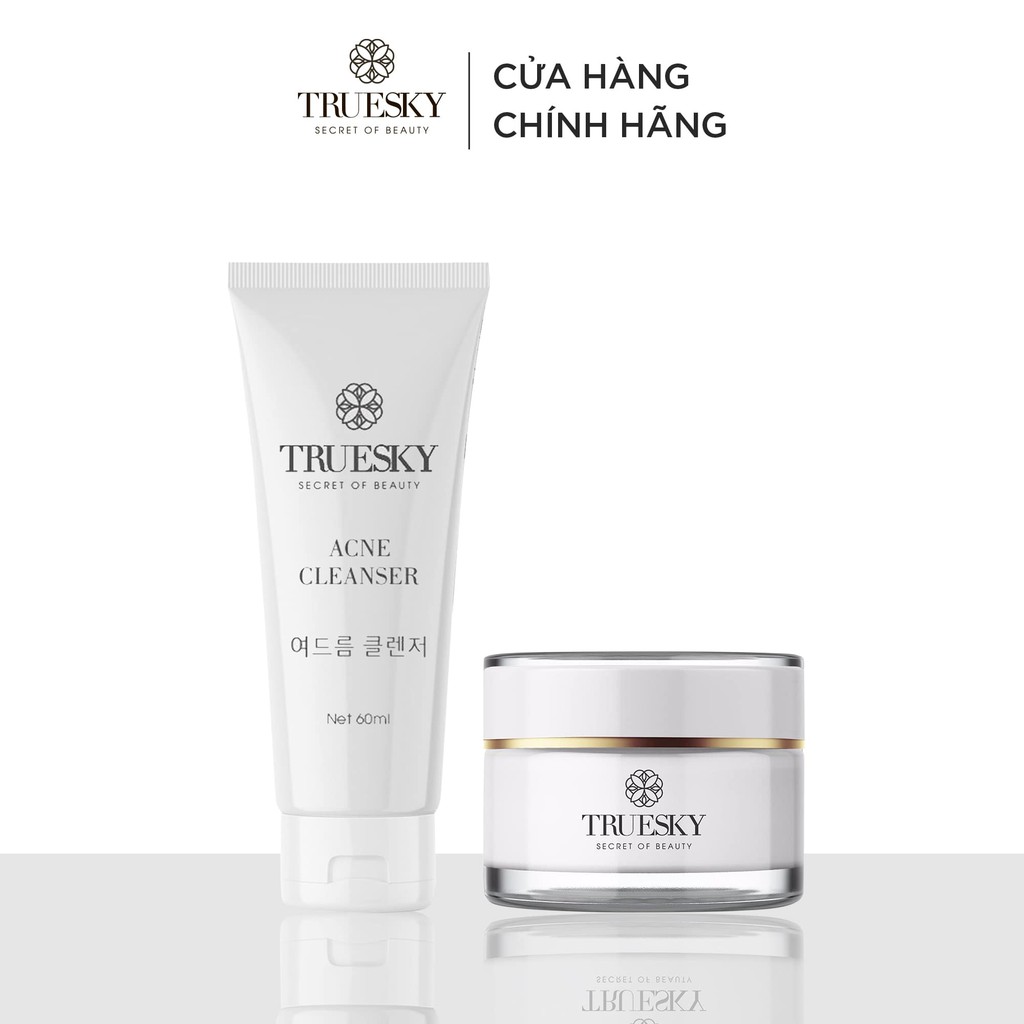 Bộ sản phẩm làm trắng và ngăn ngừa mụn Truesky gồm 1 kem dưỡng trắng da mặt 20g + 1 gel rửa mặt ngừa mụn 50g