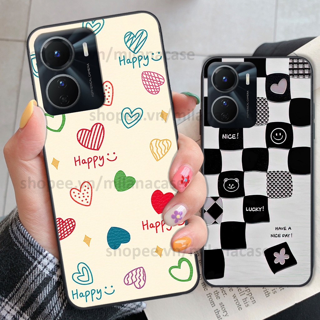 Ốp Vivo Y16 in hình caro trái tim siêu đẹp, siêu nét đầy phong cách cá tính