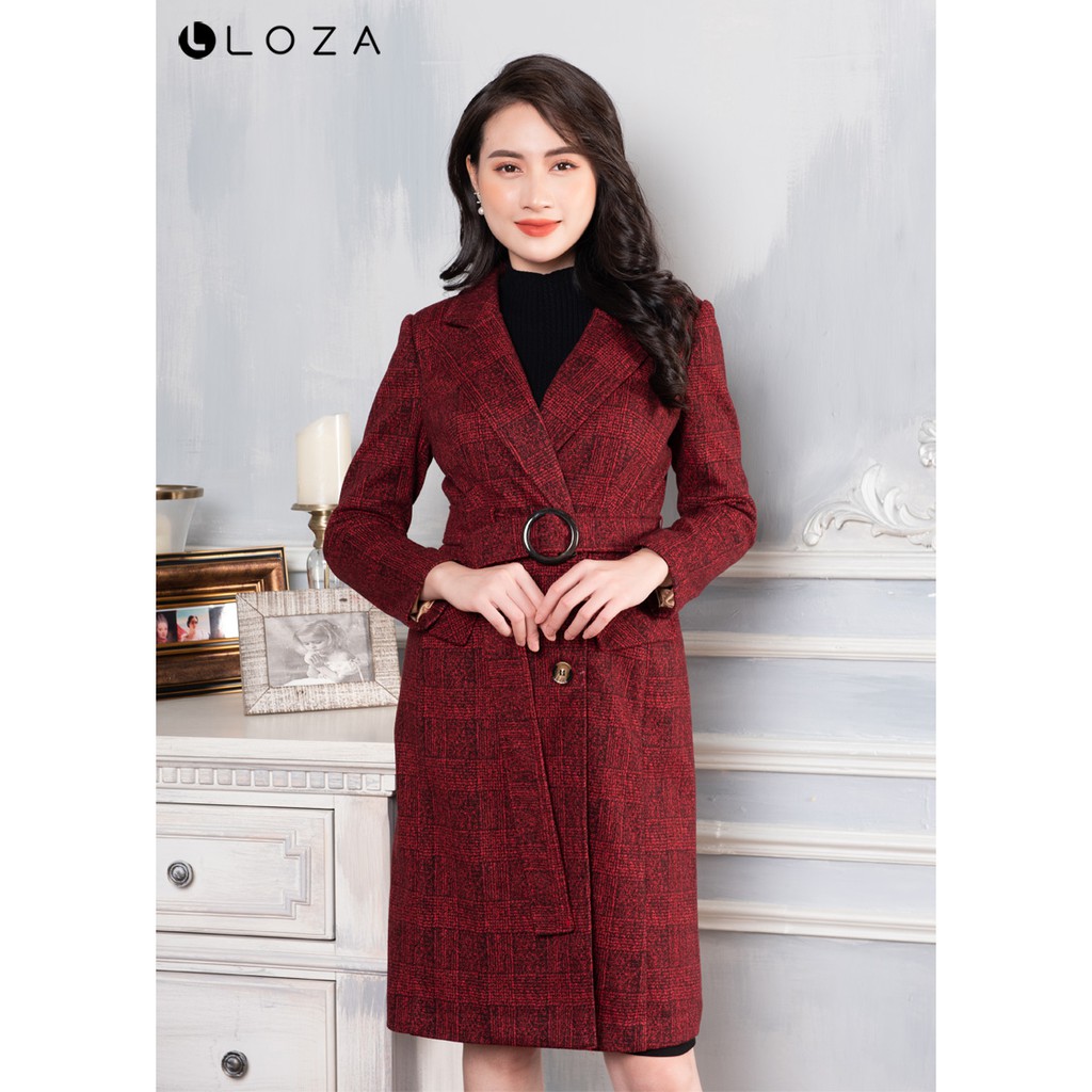 [Mã FASHIONMALLT4 giảm 15% đơn 150k] Áo khoác kẻ phối đai-LOZA LK11009