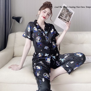 Đồ bộ nữ pijama lụa gấm mặc nhà ngắn tay quần dài lụa cao cấp dễ thương