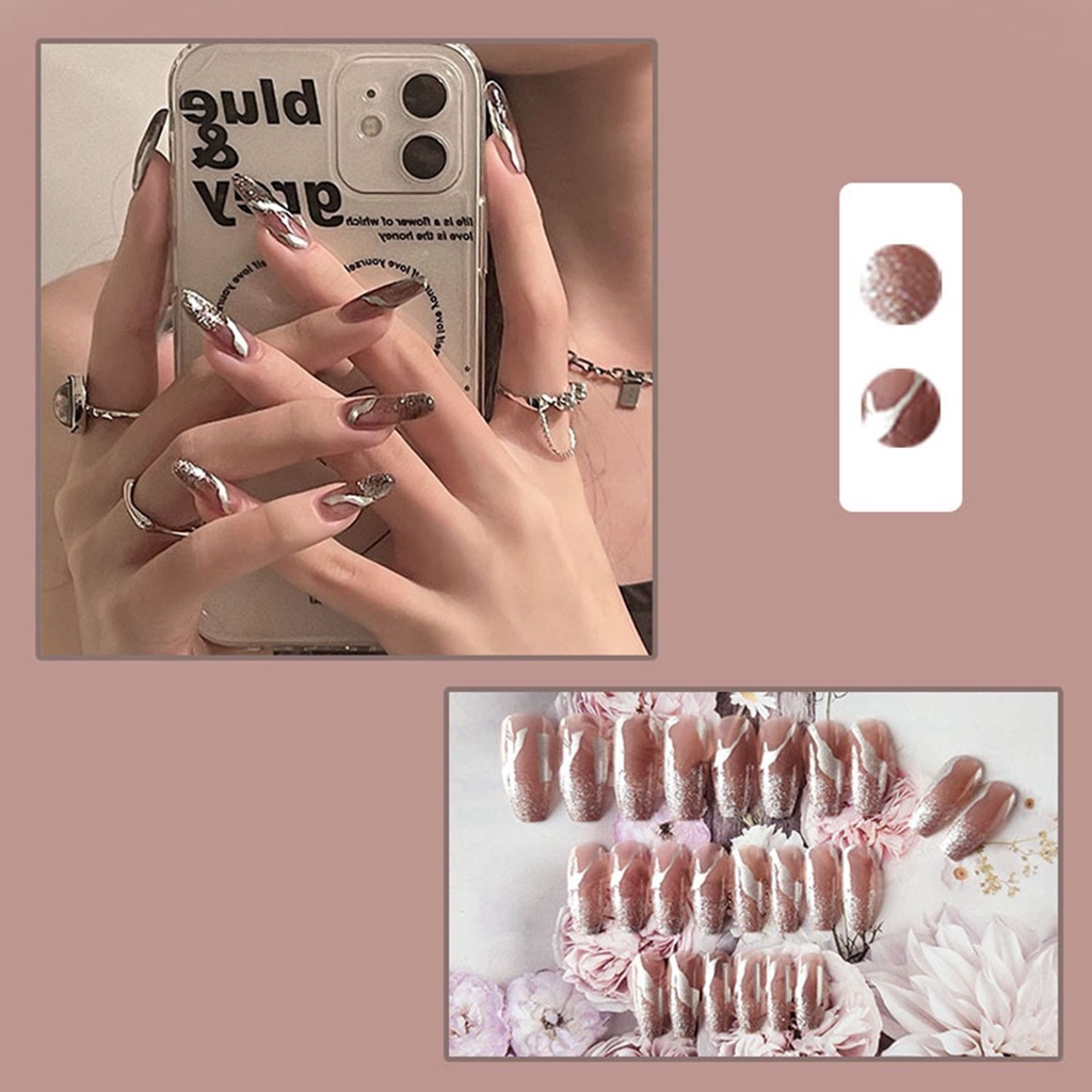 [Hàng mới về] Set 24 móng tay giả kèm keo nhấn thời trang dành cho nữ