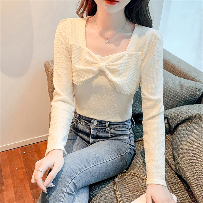 Áo kiểu tay dài cổ vuông thiết kế mới thời trang theo phong cách hàn quốc cho nữ