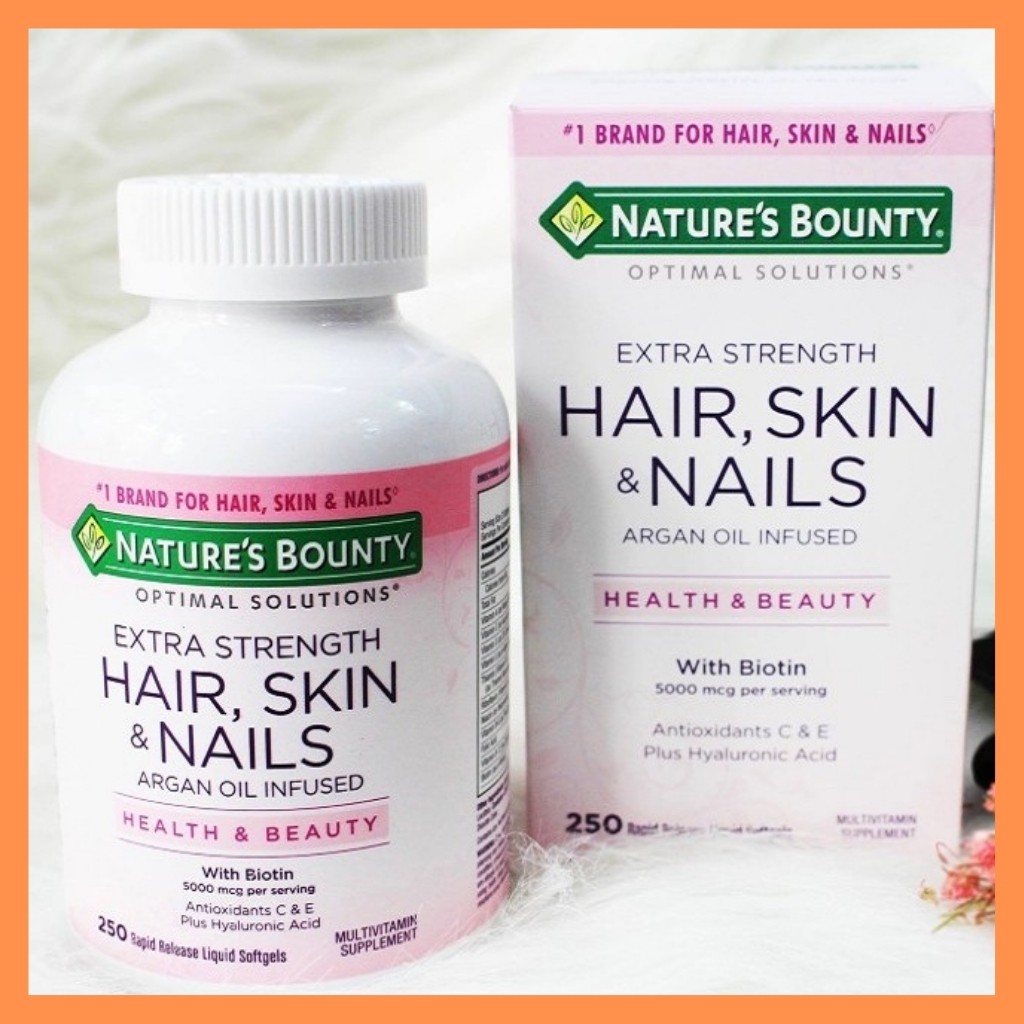 (Có bill mua hàng tại Mỹ 🇺🇸) Viên Uống Đẹp da móng tóc Extra Strength Hair skin nail Nature's Bounty 250v