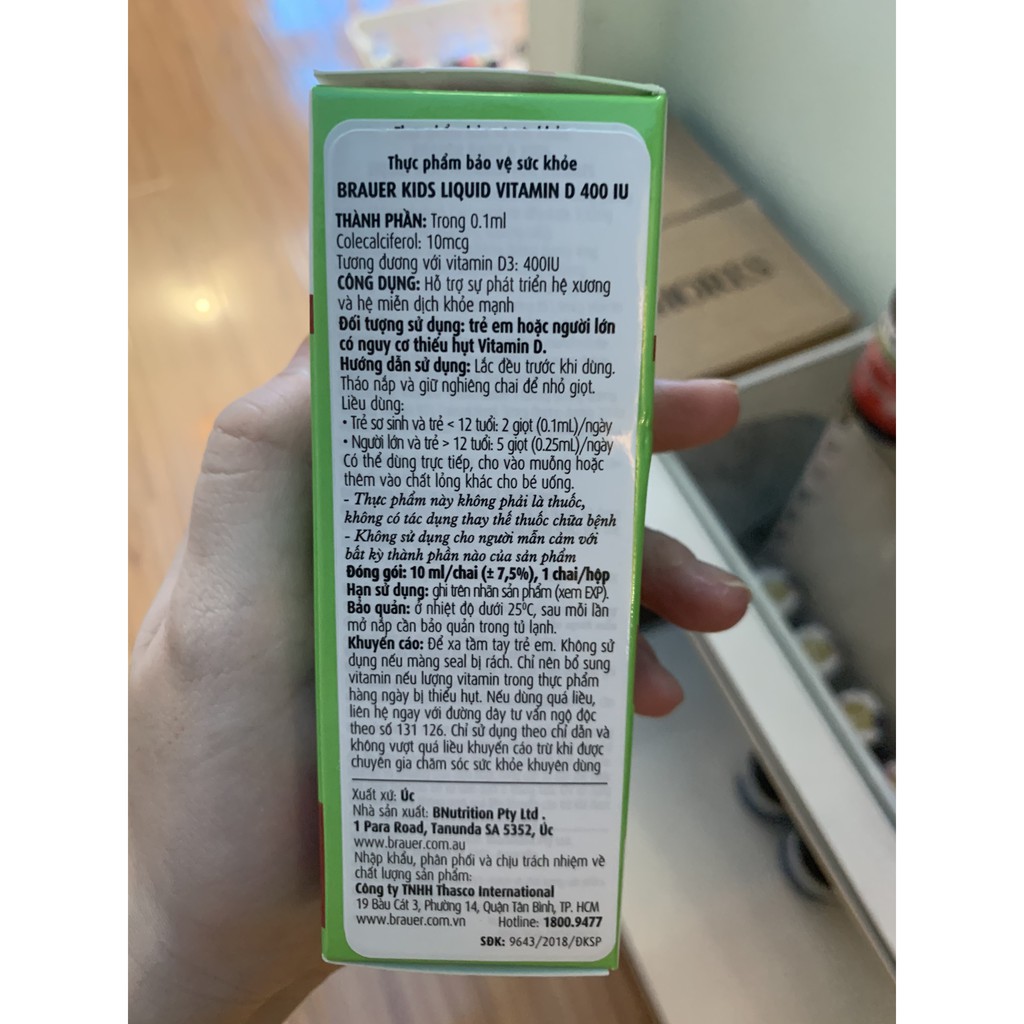 Vitamin D 400IU Dạng Nước Brauer Baby & Kids Liquid Vitamin D 400IU Cho Trẻ Sơ Sinh Và Trẻ Nhỏ Chai (10ML)