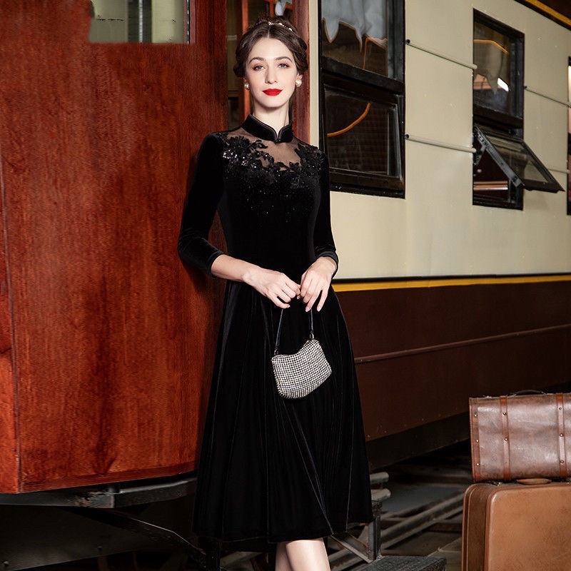 Váy nhung trung niên nữ quảng châu cao cấp