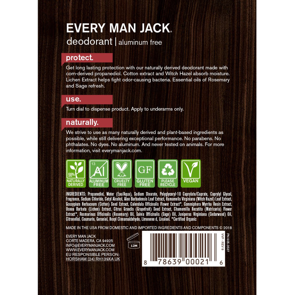 [FREESHIP-HÀNG AUTH] Lăn Sáp Khử Mùi Every Man Jack Cedarwood ( Tránh Dị Ứng )