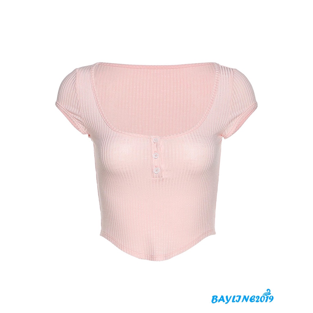 Áo thun croptop tay ngắn cổ vuông màu sắc thời trang quyến rũ cho nữ