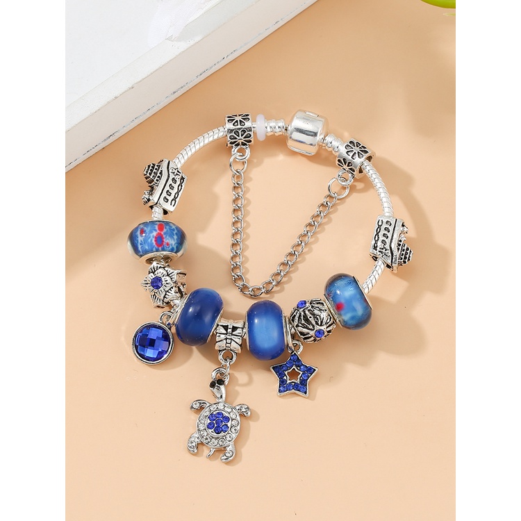 Dinglly pha lê xanh rùa vòng tay quyến rũ cho phụ nữ tàu ban đầu sao sóng nước hạt màu bạc vòng đeo tay trang sức