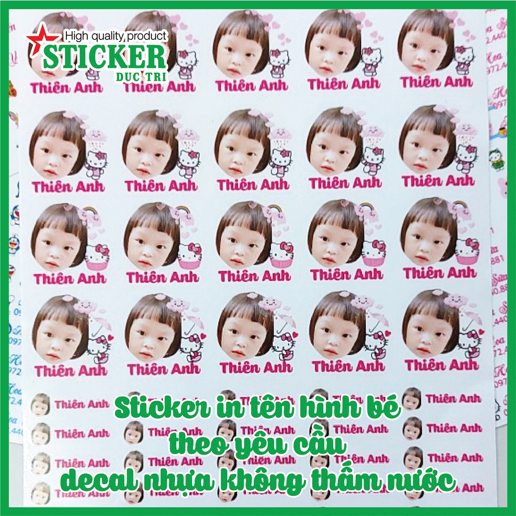 Combo 60 Sticker Miếng Dán Tem in Tên  & Hình Bé in theo yêu cầu. Dùng để dán bình sữa, dụng cụ cho bé.