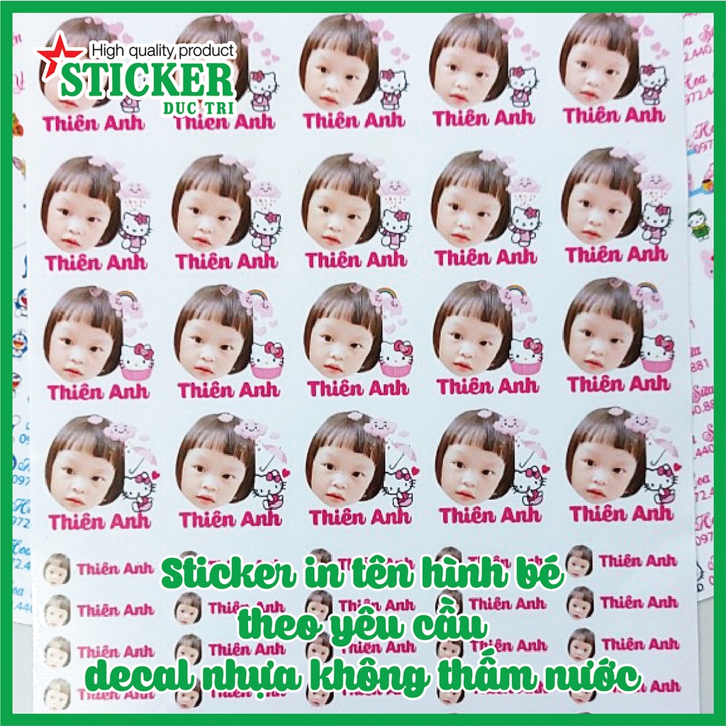Combo 60 Sticker Miếng Dán Tem in Tên  &amp; Hình Bé in theo yêu cầu  Chống Nước   Dùng để dán bình sữa, dụng cụ cho bé.