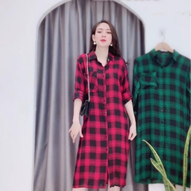 VÁY SƠ MI KẺ CARO BẦU BÍ MẶC TỐT Ạ