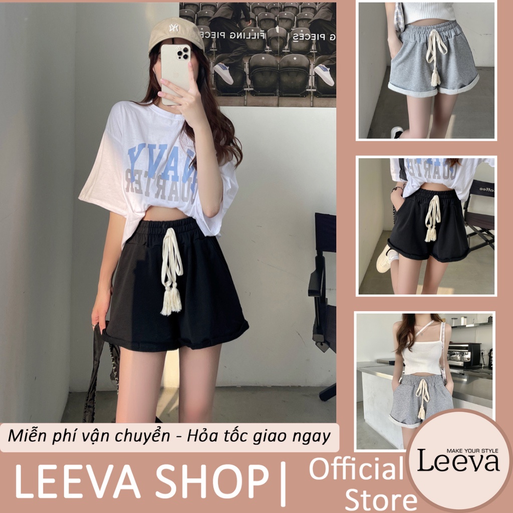 Quần short ngắn nữ phối dây dài phong cách cá tính LEEVA S040
