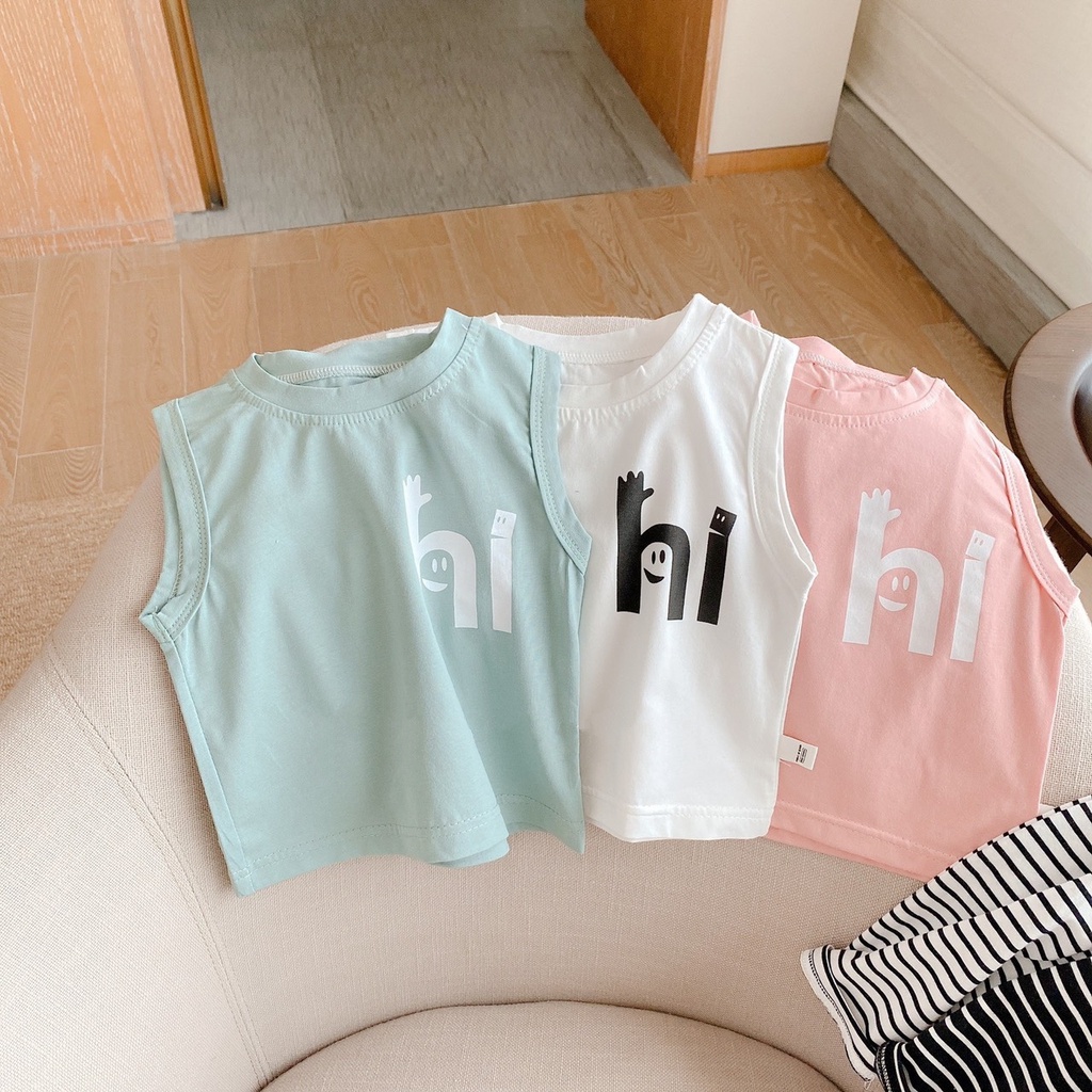 Đồ Bộ Chữ HI Chất Cotton Tàu Ba Lỗ Kèm Quần Sọc Cho Bé Trai Size Từ 1 - 5 Tuổi MINTSCLOSET Mint's Closet - DB8025