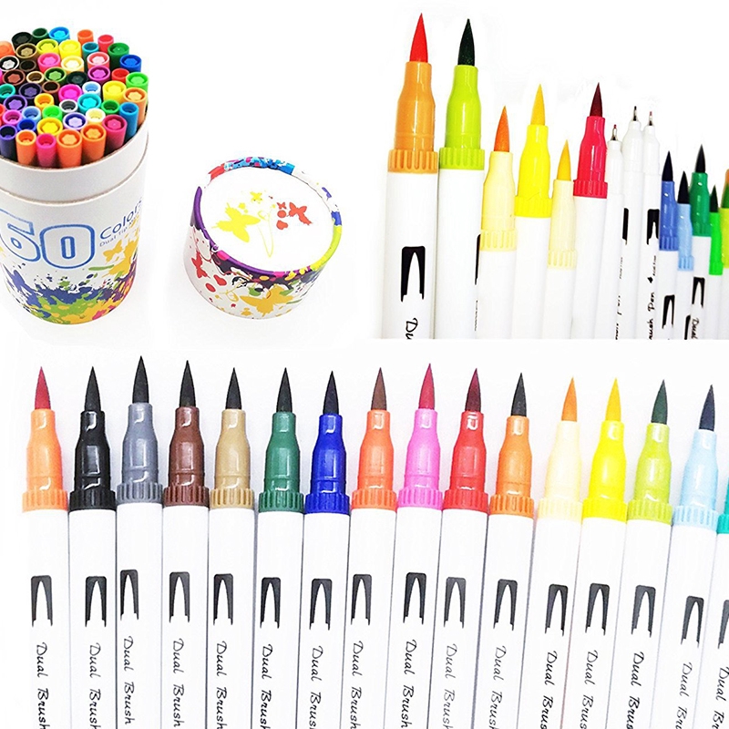 60 Colors Kids Toy Dual Tip Brush Markers Pens Set Art Paint Watercolor
