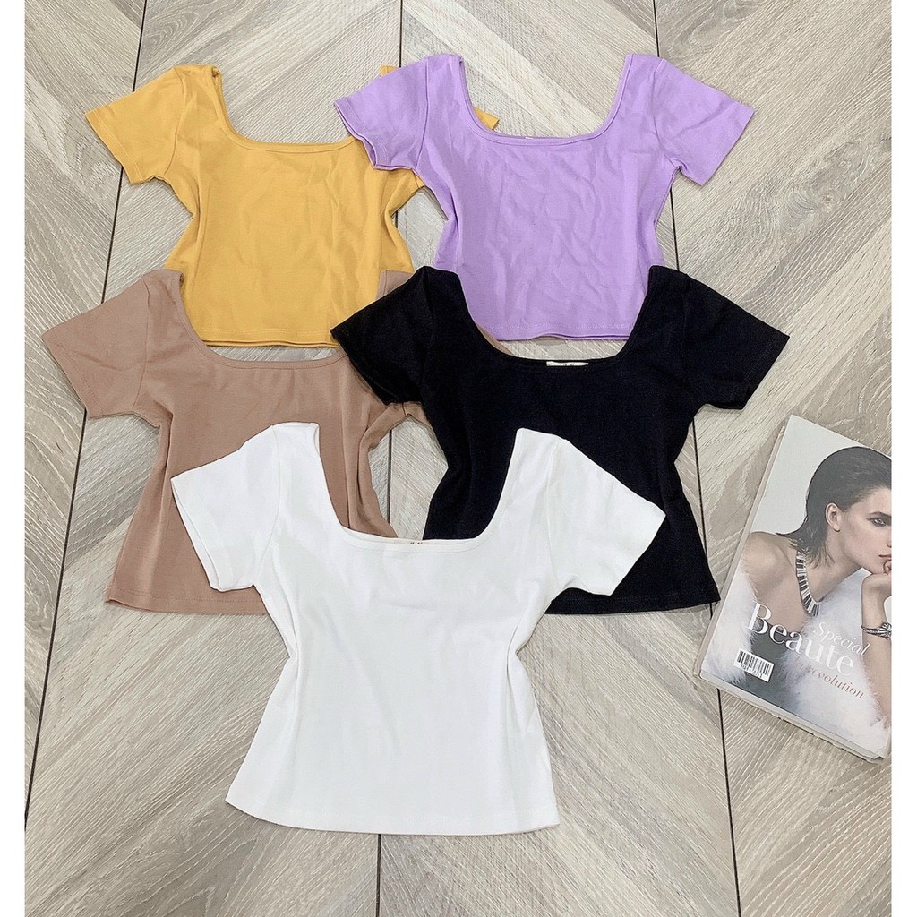 Áo croptop trơn cổ vuông xinh xắn chất thun bozip êm đẹp siêu hot