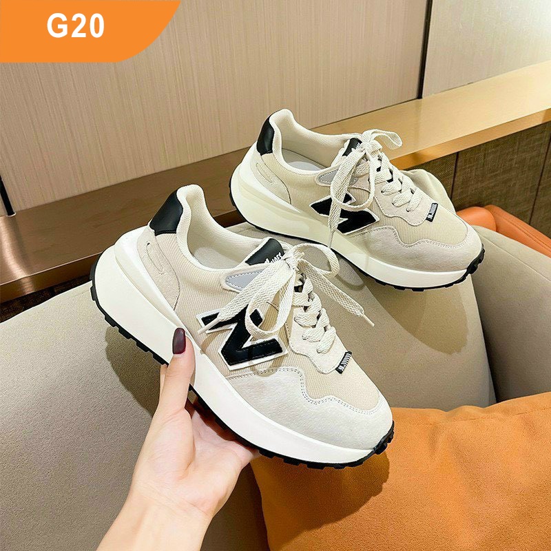 Giày Thể Thao Nữ Chữ N Màu Kem Siêu Đẹp Đế 5 Phân