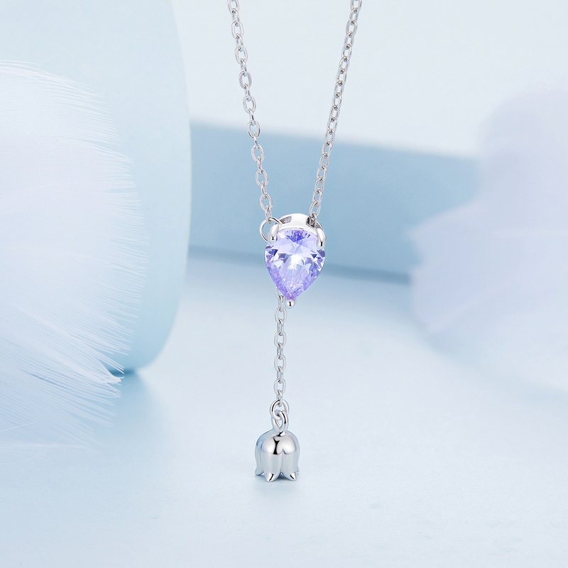 Vòng cổ Bamoer bằng bạc 925 đính đá zircon tím thời trang cho nữ