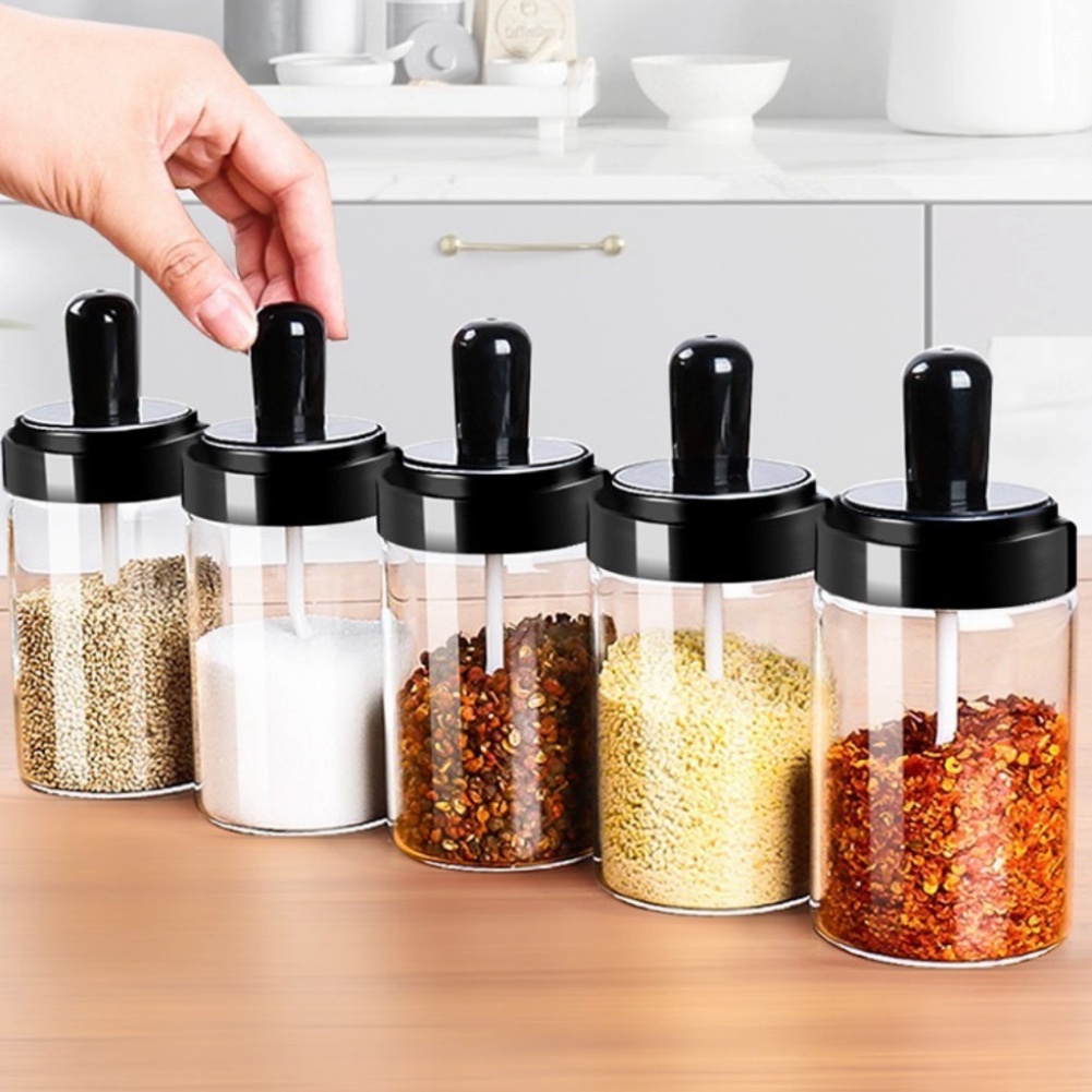 Hũ / Lọ thủy tinh đựng gia vị chống ẩm kèm muỗng đa năng tiện ích đồ dùng nhà bếp