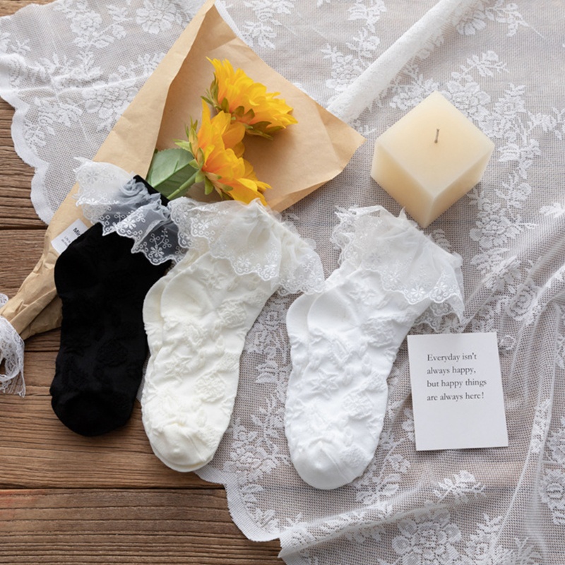 Xixi Vớ Cotton Ngắn Phối Bèo Họa Tiết Hoa Phong Cách Preppy Nhật Bản Cho Nữ