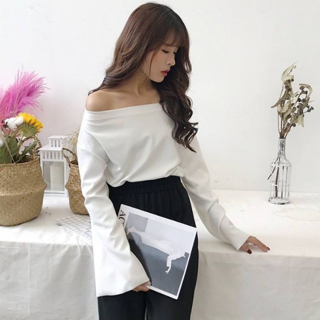 Hàng Sẵn_ Áo thun lệch vai áo nữ tay lững dáng bèo phong cách ulzzang