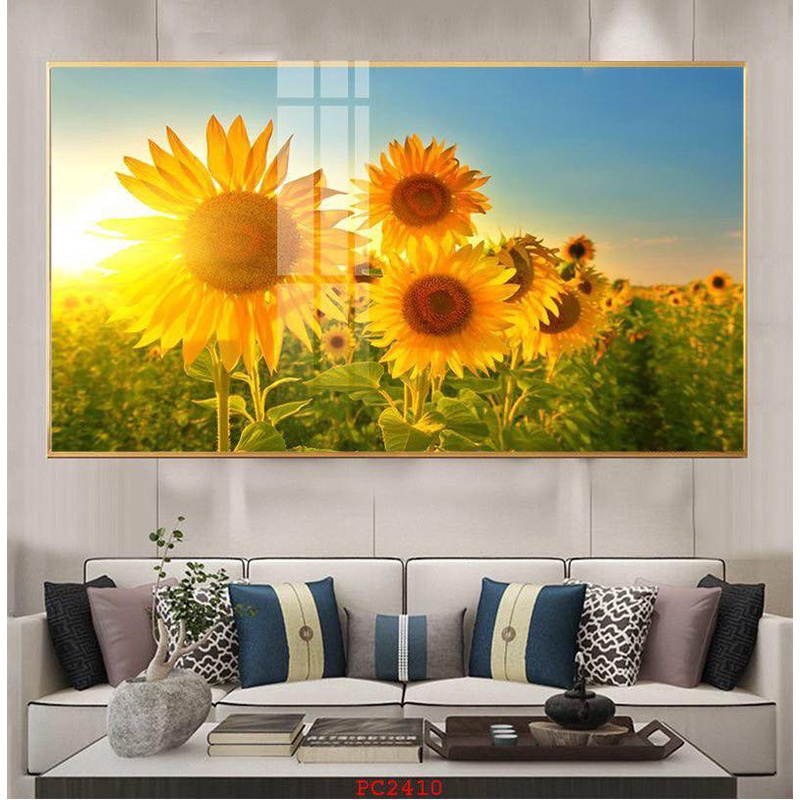 -Tranh Tráng Gương 5D Treo Tường Hiện Đại, tranh đồi hoa hướng dương, tranh đẹp decor nhà xinh.