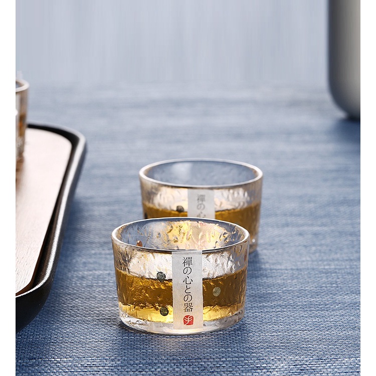 Chén Thủy Tinh Uống Trà Đạo Nhật Bản vảy vàng 18K