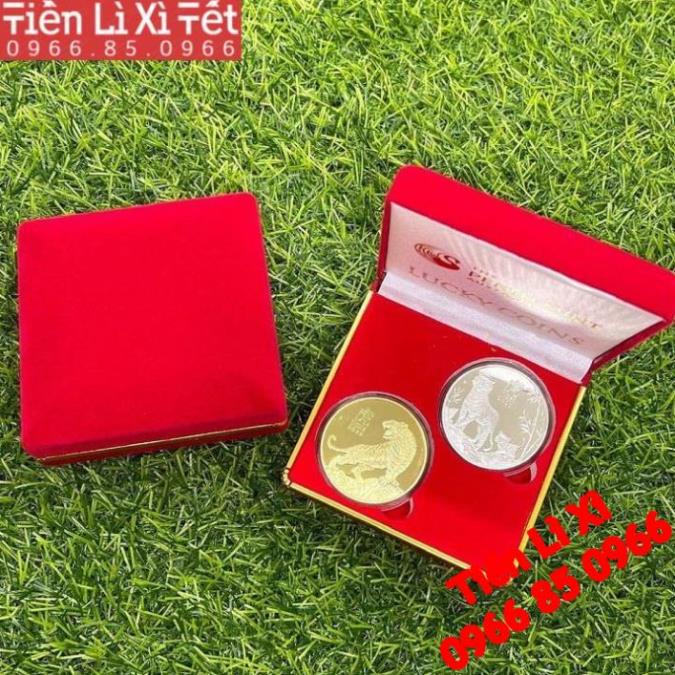 Cặp đồng Xu hình con hổ cọp vàng bạc 2022 tặng kèm hộp đựng may mắn