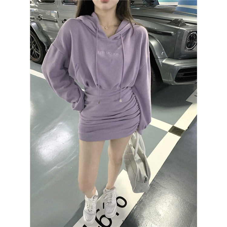 Đầm Hoodie Nhún Bèo Phong Cách Hàn Quốc Cho Nữ