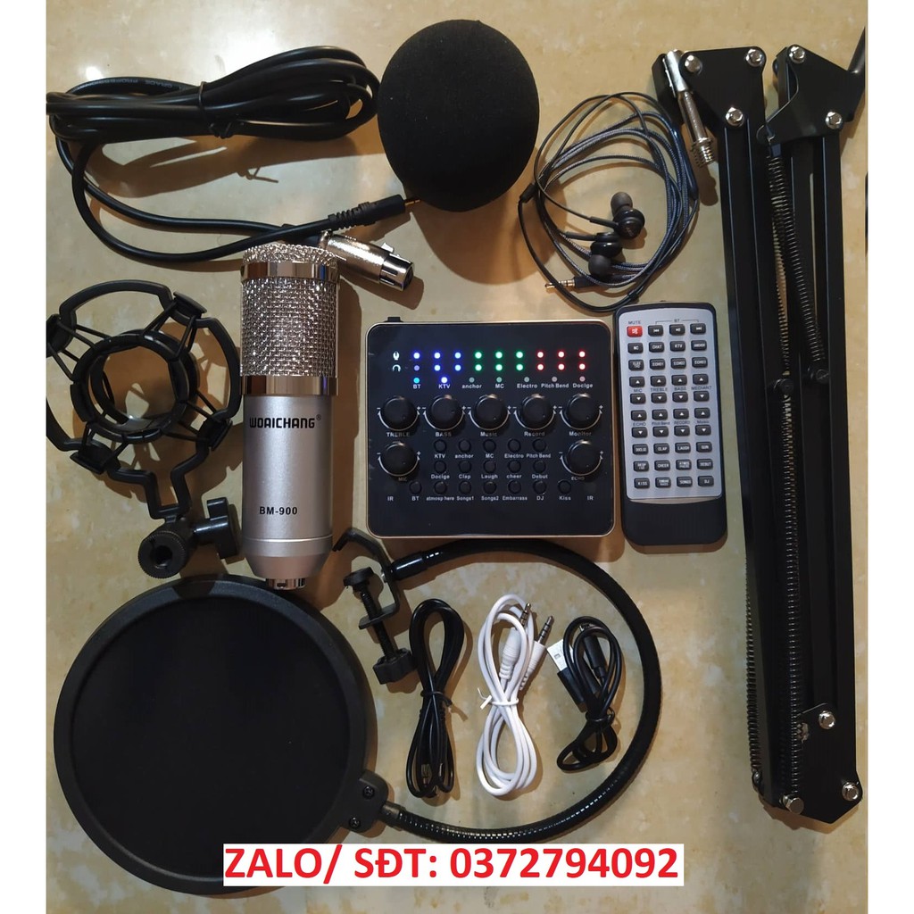 Combo livestream sound card V10 và mic BM900 tặng tai nghe AKG-S8