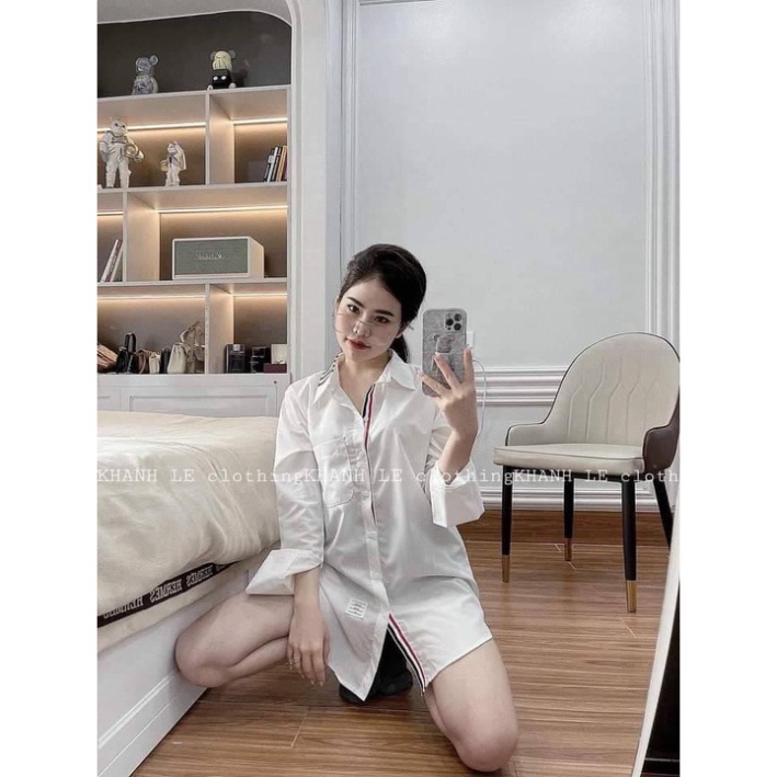Áo sơ mi THOM viền sọc, áo sơmi trắng dài tay thom kẻ. CARINA
