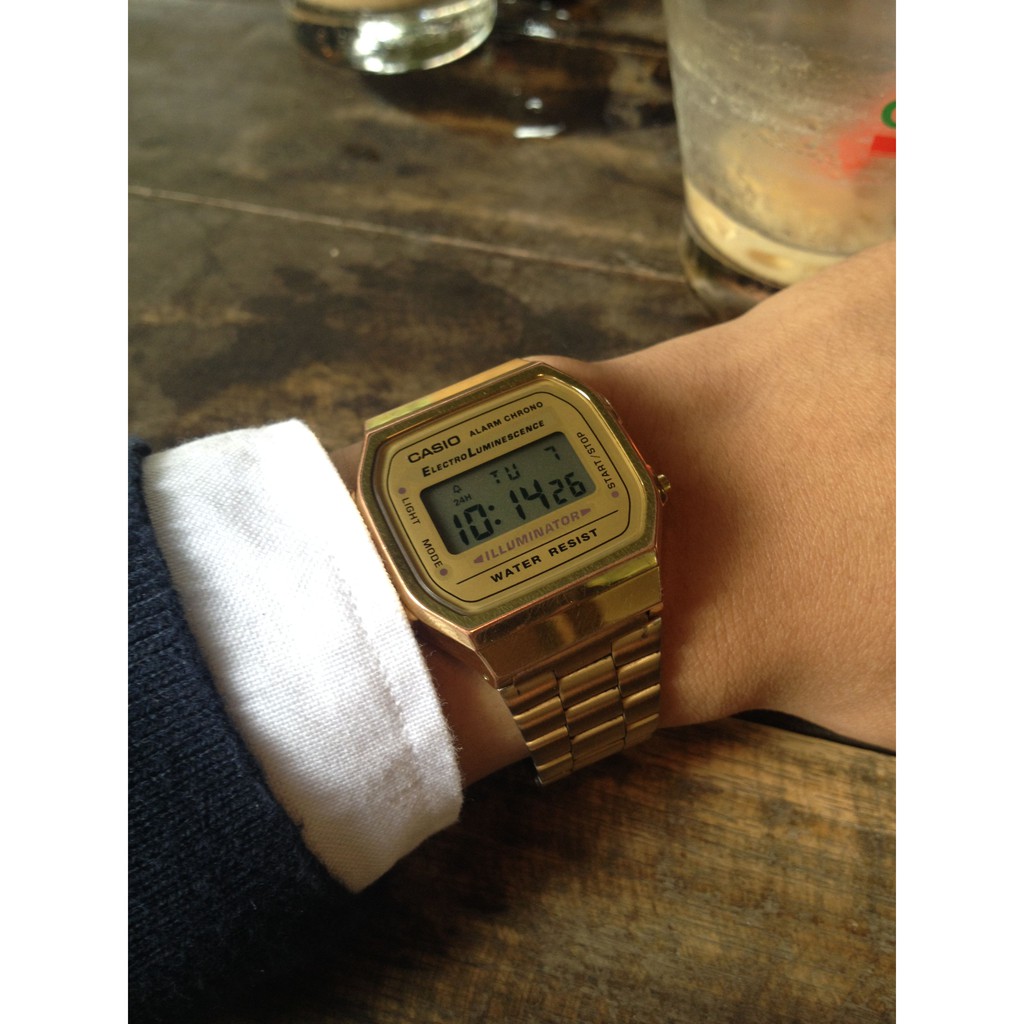 Đồng Hồ Nam Casio A168WEGM Chính Hãng -9 Dây Kim Loại Mạ Vàng - Tuổi Thọ Pin 7 Năm