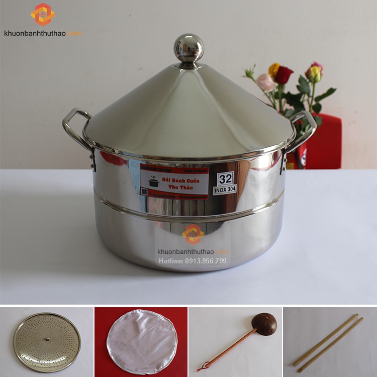 Bộ nồi inox tráng bánh cuốn đa năng 32cm