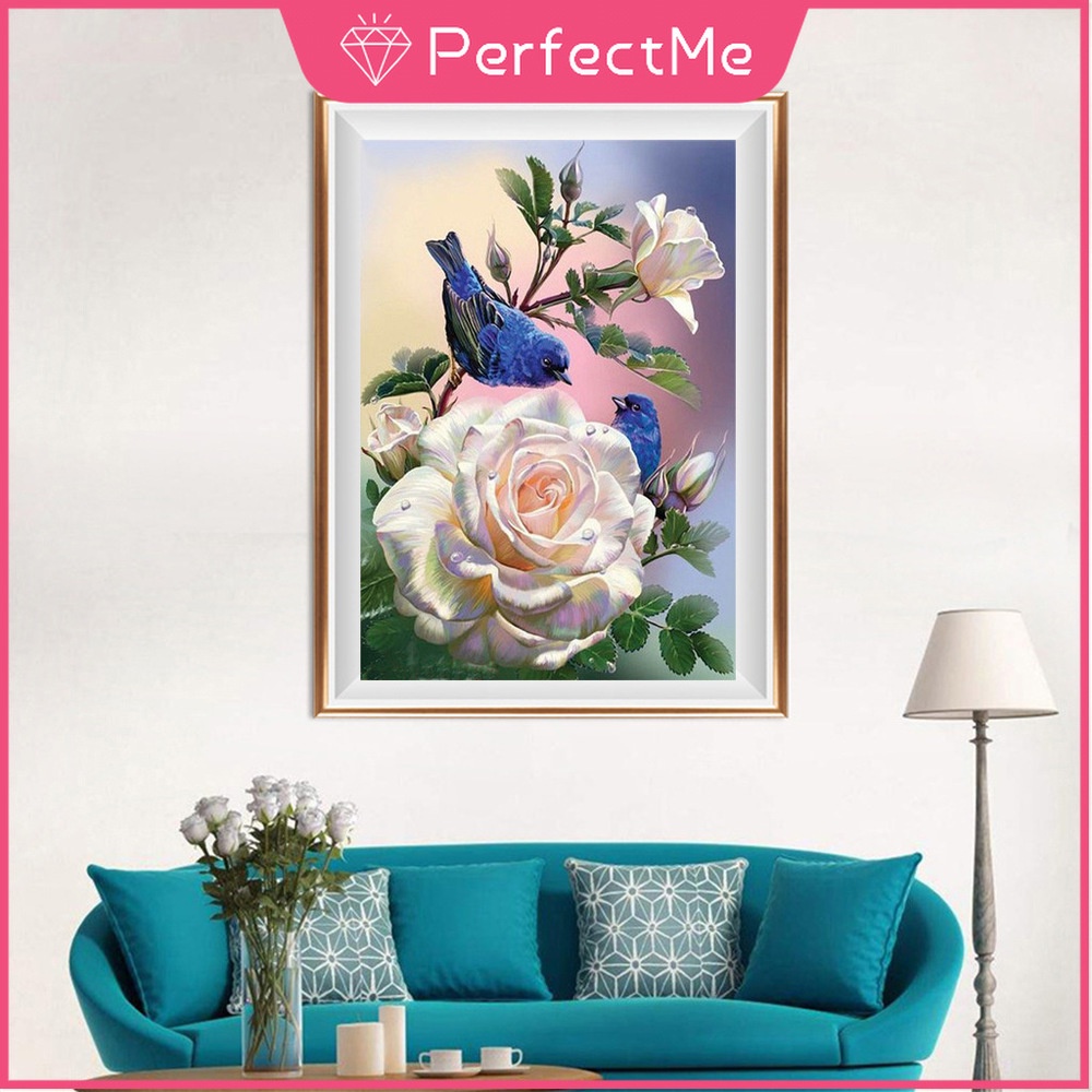 Bộ Tranh Đính Đá 5d Hạt Tròn Tự Làm Hình Hoa 40x50cm Nhiều Màu Sắc