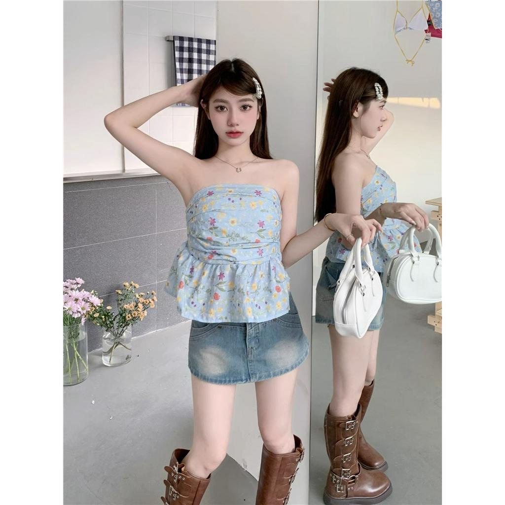 QKOOLE Áo Ống Mỏng Mùa Hè 2023 Hở Lưng Họa Tiết Hoa Hợp Thời Trang Cho Nữ
