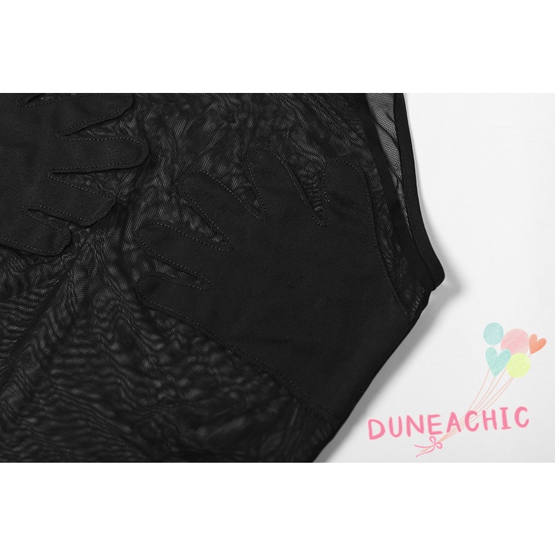 DUNEA Áo Liền Thân Phối Lưới Màu Sắc Tương Phản Quyến Rũ Cho Nữ