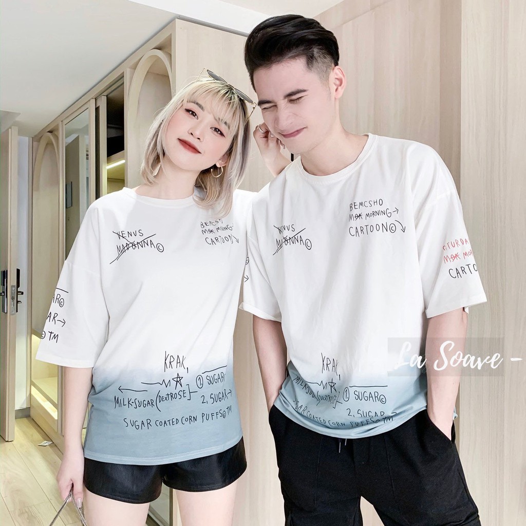 [34T] Áo thun tay lỡ nam nữ Unisex LA SOAVE màu trắng in hình form rộng dáng Ulzzang cho cặp đôi đang yêu - Trendy 2021