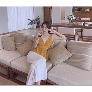 Áo Đũi Cổ V Khoét Eo Hở Lưng (VÀNG)
