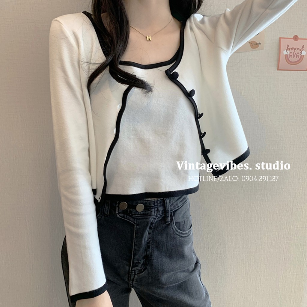 [FREESHIP] Set áo 2 dây kèm áo cardigan len Ulzzang (hàng QC) - Ảnh thật