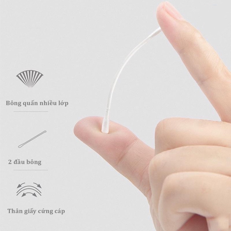 Tăm bông cho bé sơ sinh VCoool, hộp 200 que, bông tự nhiên kháng khuẩn an toàn cho trẻ, sử dụng tiện lợi Babyboo