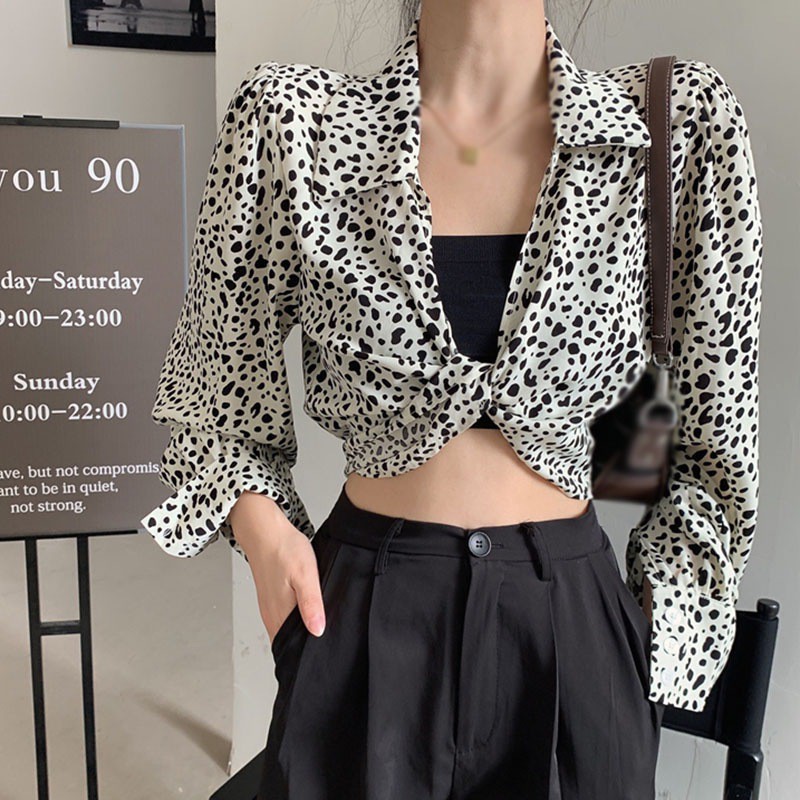 Áo Sơ Mi Tay Dài Họa Tiết Da Báo Cá Tính Cho Nữ