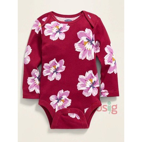 [5-12kg] Bodysuit Tay Dài Bé Gái - Đỏ Đô Hoa Tím