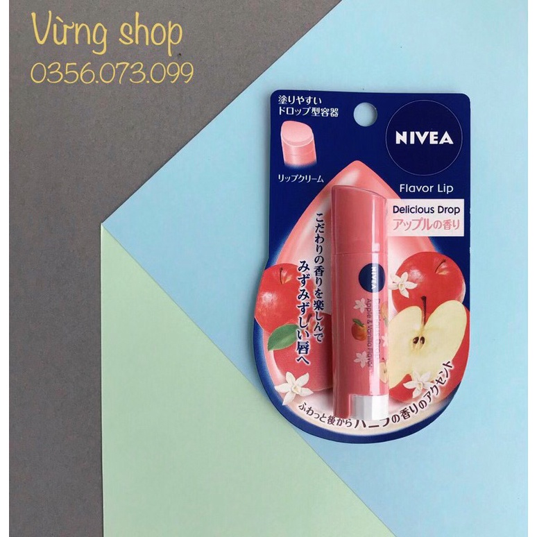 Son dưỡng môi Nivea Flavor Lip  Nhật Bản hương táo có màu nhẹ 3.5g (Hàng nội địa Nhật)