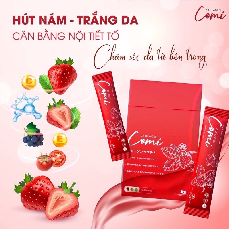 Collagen Comi Nhật Bản, hút nám, trắng da, chống lão hóa, Hộp 10g . Mua 1 hộp tặng 1 mặt nạ ngủ