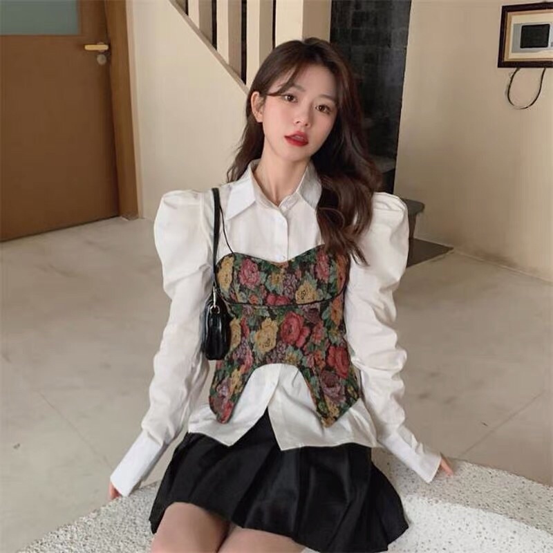 Áp Corset Thổ Cẩm In Hoa Phong Cách Retro Vintage