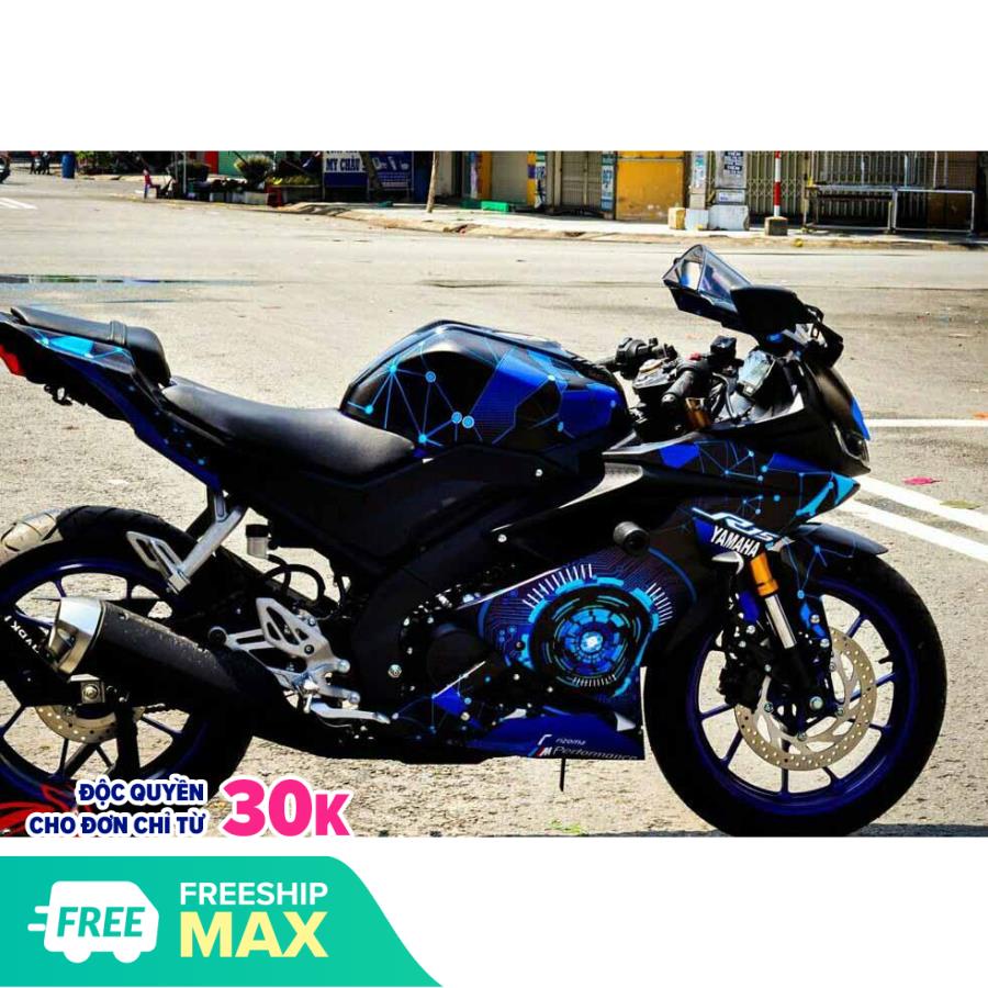 Tem trùm xe Yamaha R15 V3 xanh đen quá đẹp- tem xe máy Yamaha R15 thiết kế theo yêu cầu - Tem xe máy Yamaha R15 rẻ đẹp