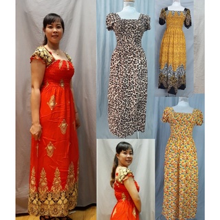 Đầm maxi lanh Thái cổ vuông tôn dáng